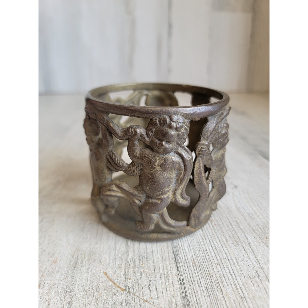 Vintage votive metal angel ring candle holder religious brass Unique Home decor